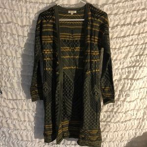 green and yellow long cardigan